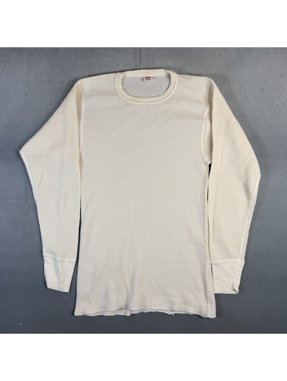 Vintage 80s Hanes Thermal Shirt Mens XL White Long Sleeve WaffleKnit Made in USA